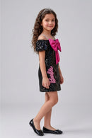 Barbie Girls Black Sequin Off-Shoulder Dress with Pink Bow BAM1245