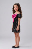Barbie Girls Black Sequin Off-Shoulder Dress with Pink Bow BAM1245