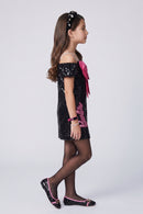 Barbie Girls Black Sequin Off-Shoulder Dress with Pink Bow BAM1245