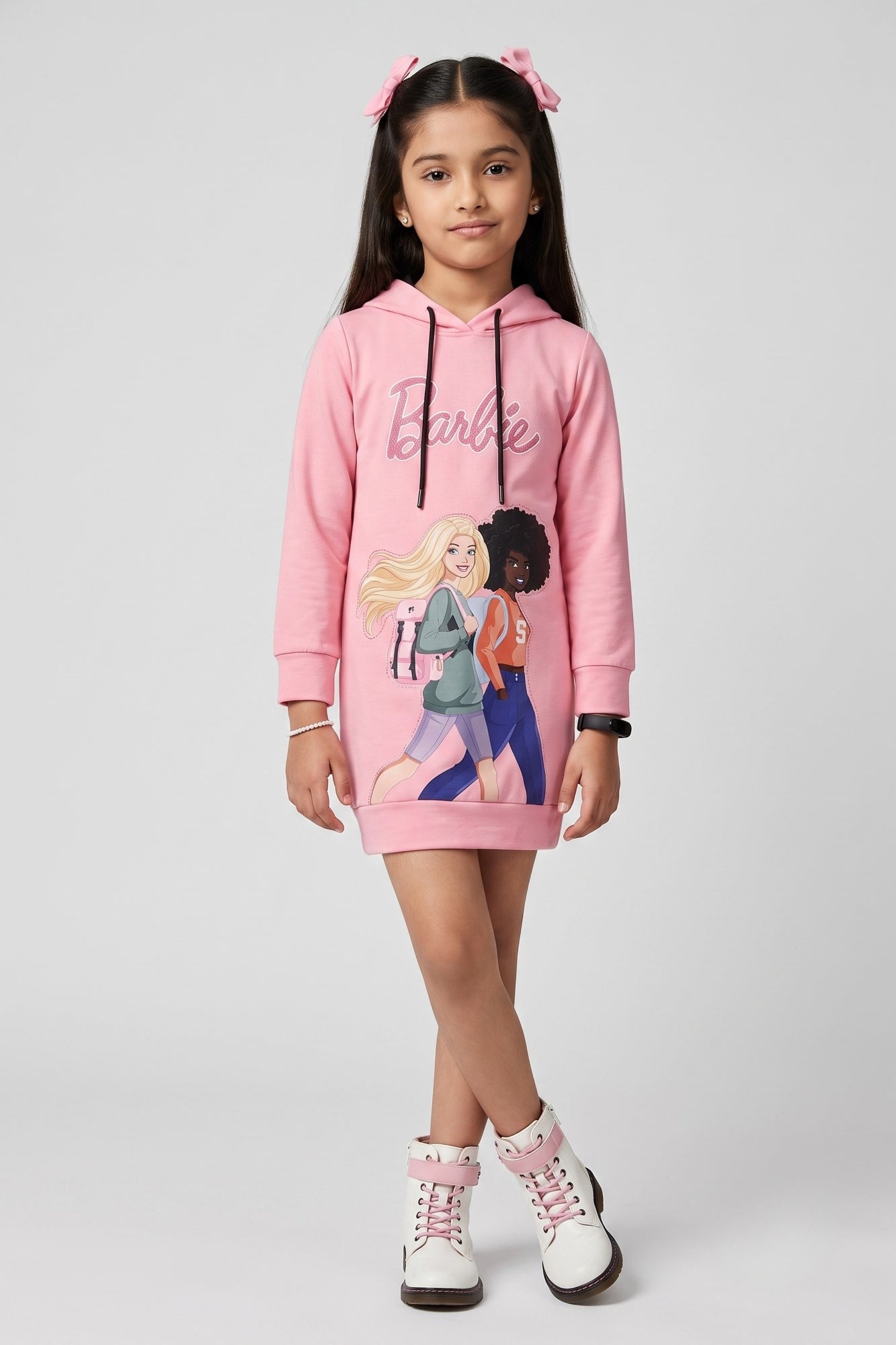 Barbie Pink Graphic Hooded Sweatshirt Dress BAM1248