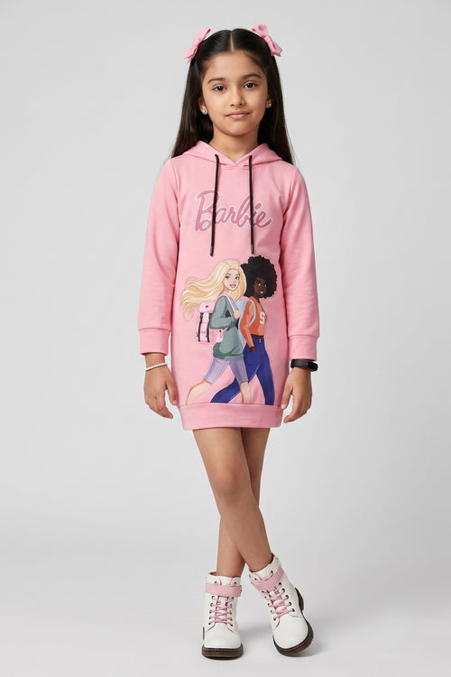 Barbie Pink Graphic Hooded Sweatshirt Dress BAM1248