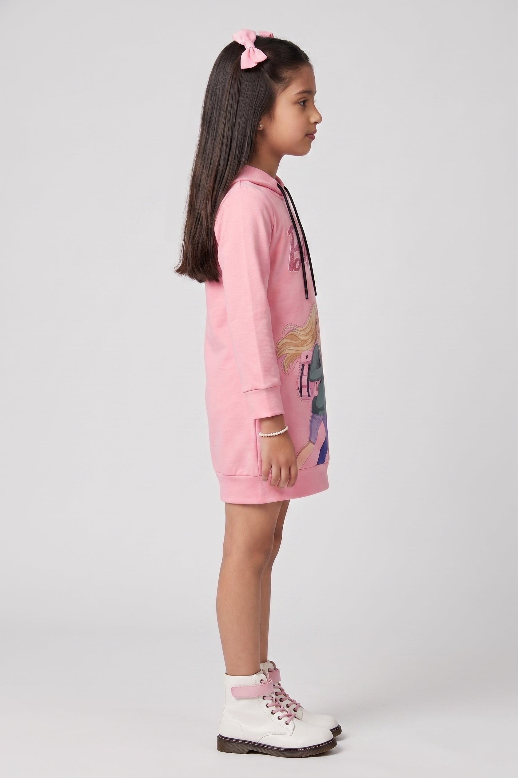 Barbie Pink Graphic Hooded Sweatshirt Dress BAM1248