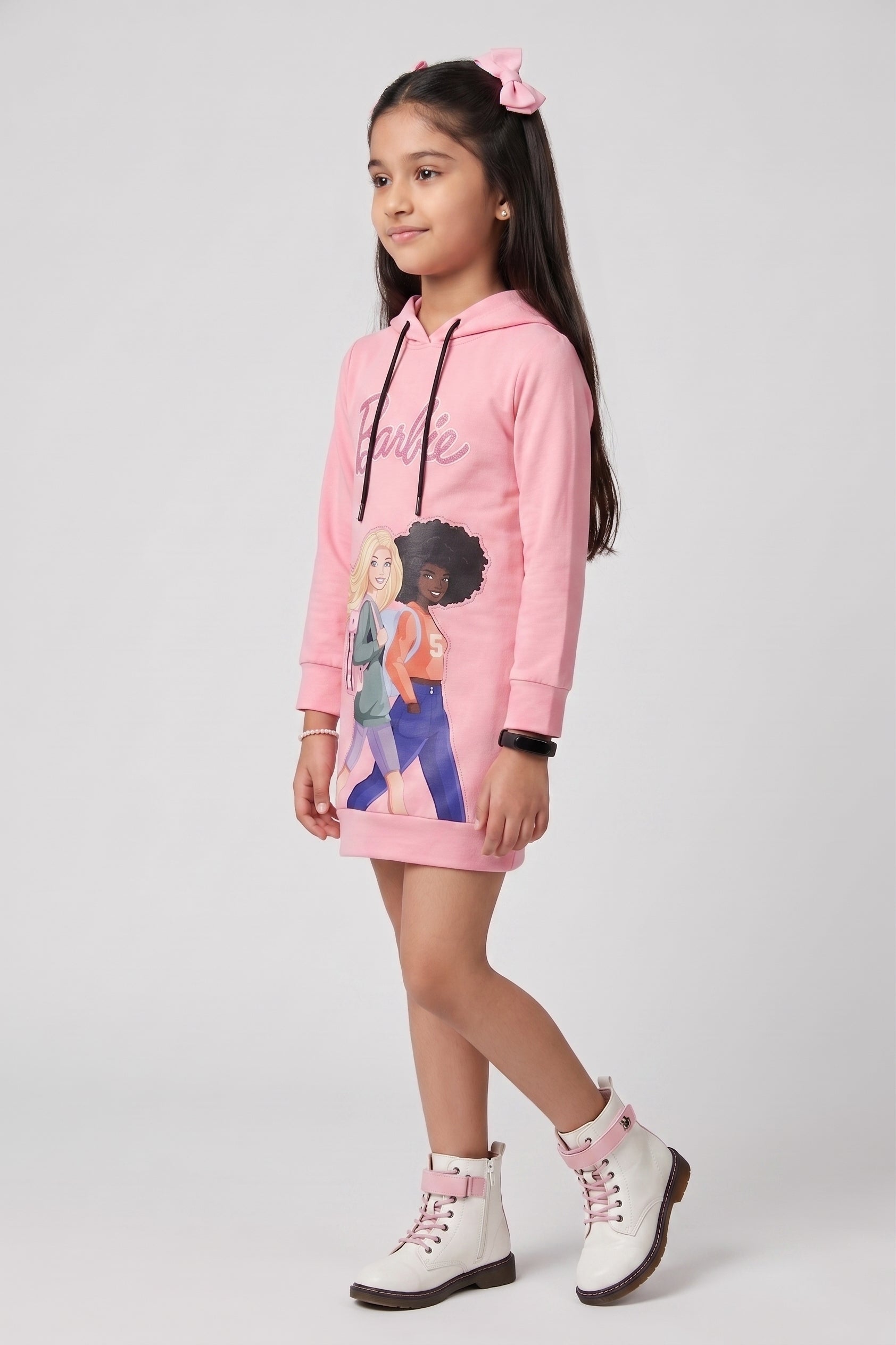 Barbie Pink Graphic Hooded Sweatshirt Dress BAM1248
