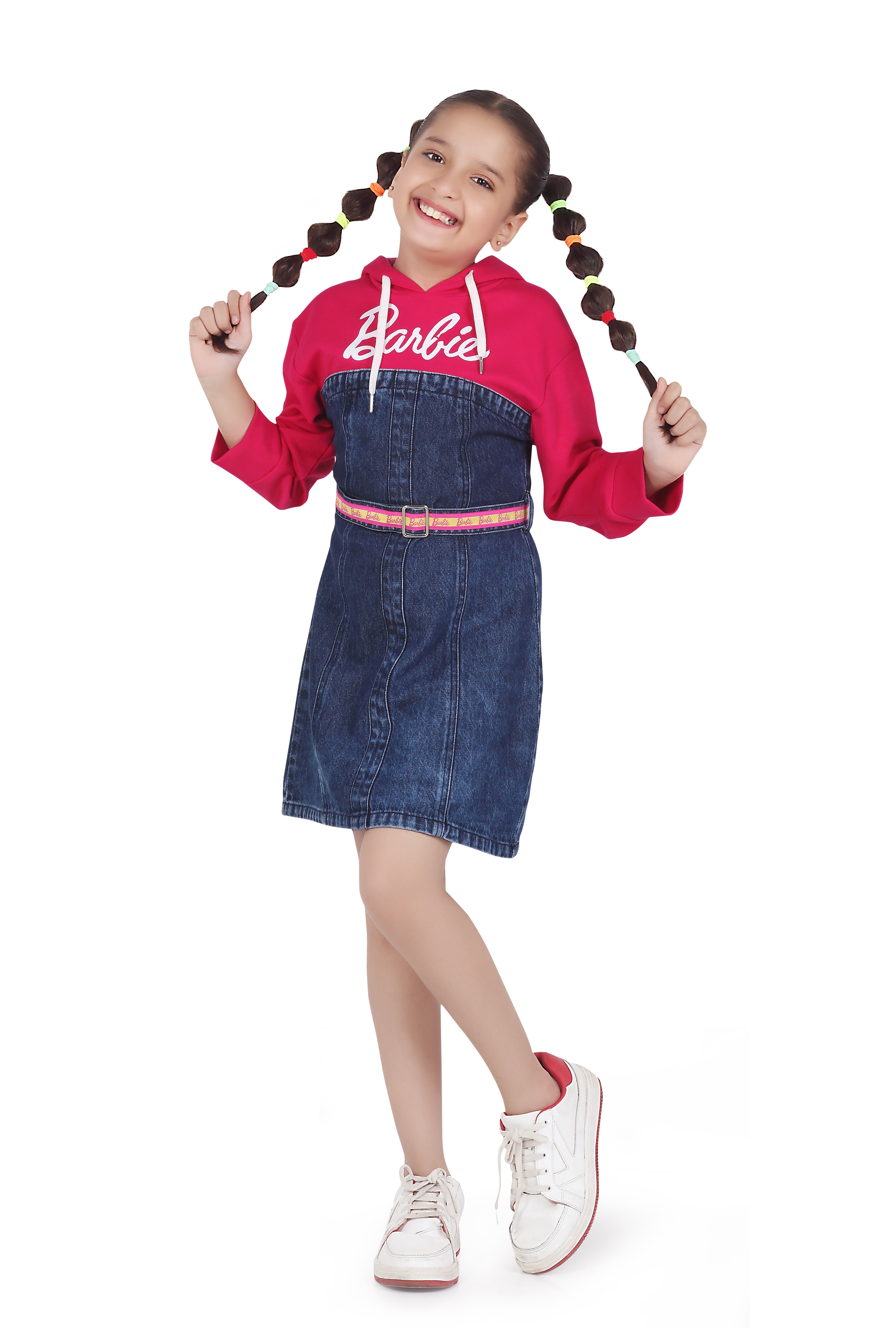 Barbie Graphic Hoodie with Belted Denim Dress