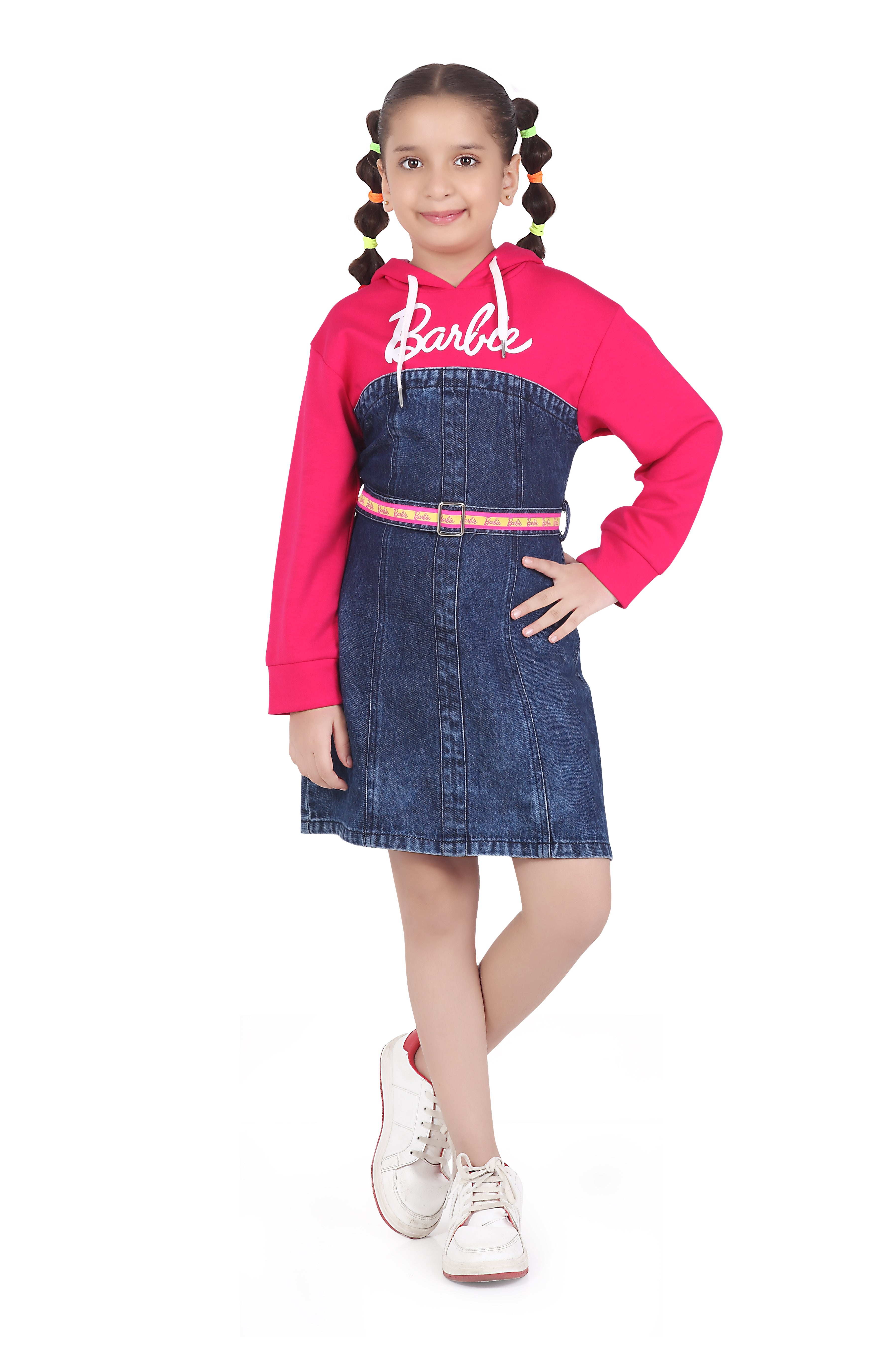 Barbie Graphic Hoodie with Belted Denim Dress