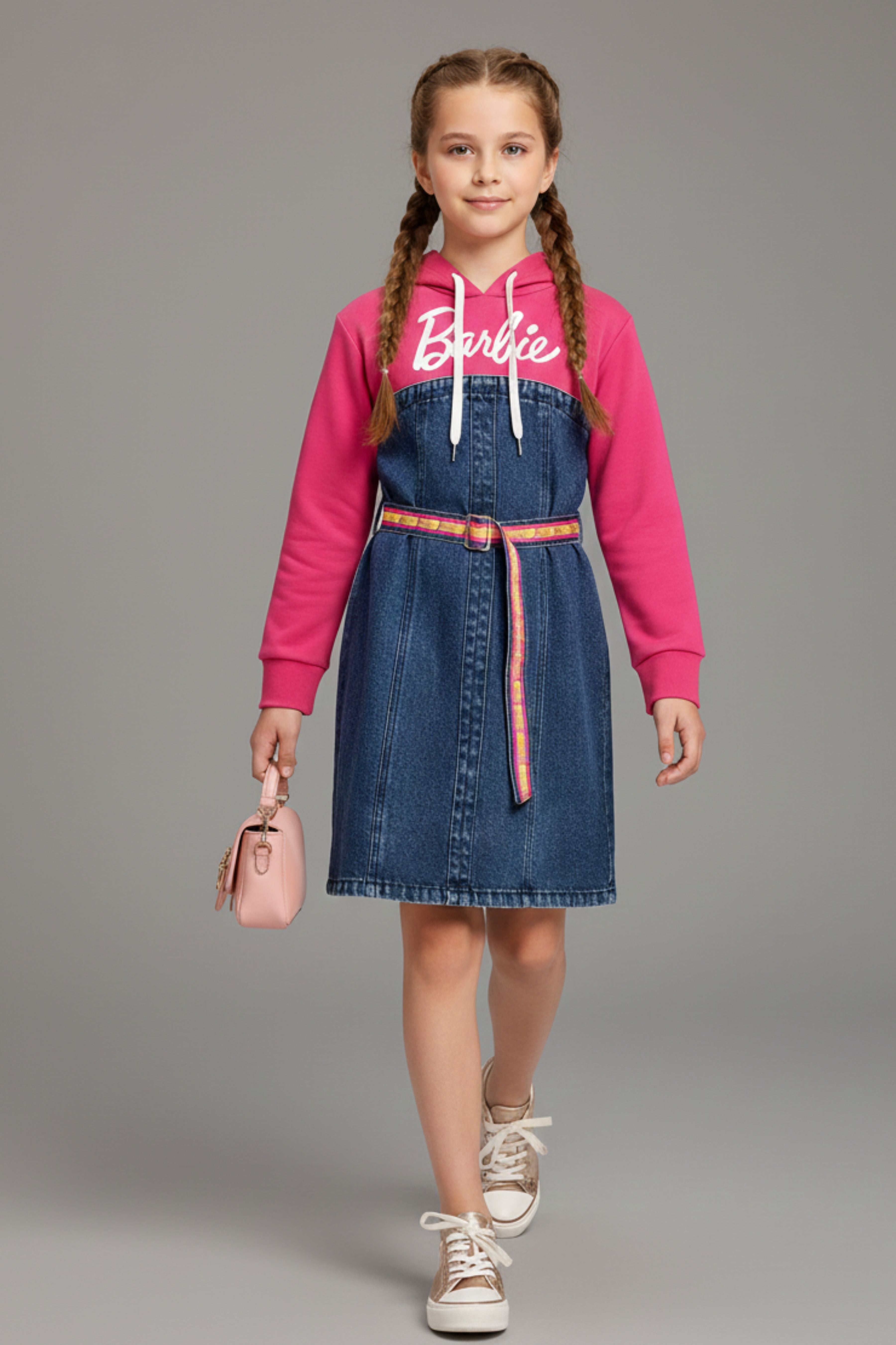 Barbie Girls Dress Blue Casual Printed Denim Winter wear