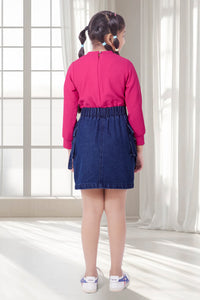 Barbie Pink Top & Denim Skirt Co-ord Set for Girls | Casual Western Wear
