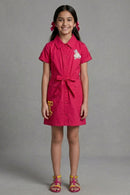 Barbie Hot Pink Collared Shirt Dress with Waist Tie BAM1267