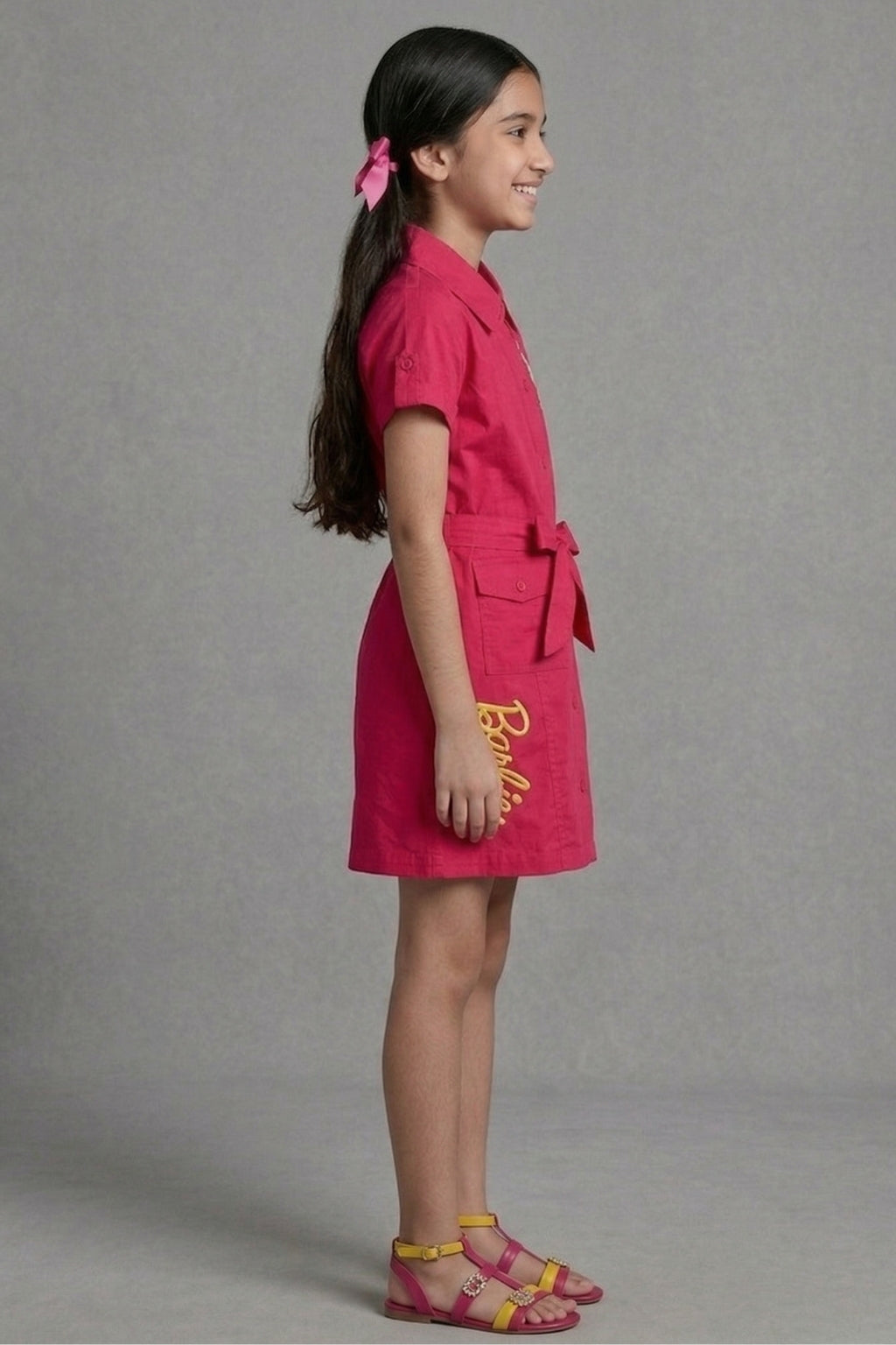 Barbie Hot Pink Collared Shirt Dress with Waist Tie BAM1267