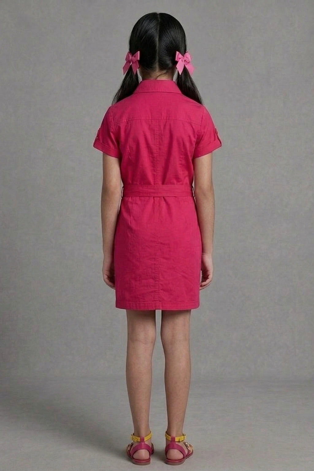 Barbie Hot Pink Collared Shirt Dress with Waist Tie BAM1267