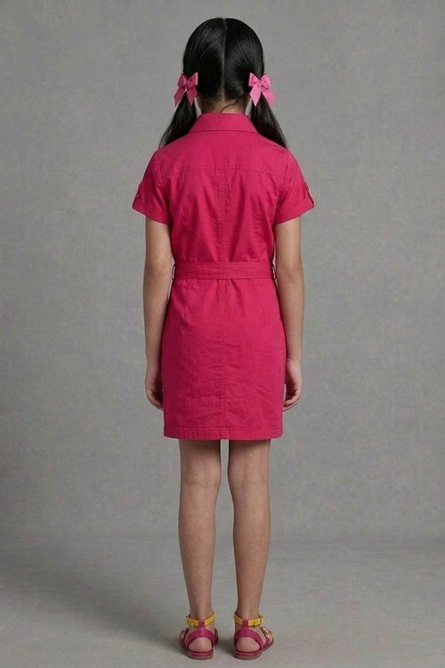 Barbie Hot Pink Collared Shirt Dress with Waist Tie BAM1267