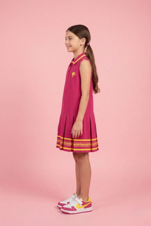 Barbie Hot Pink Sleeveless Pleated Polo Dress BAM1272