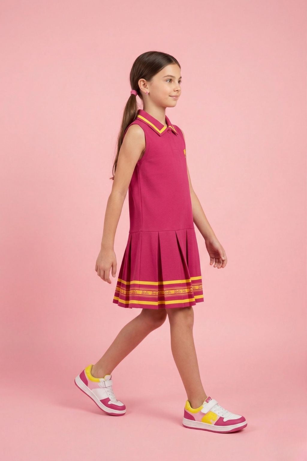 Barbie Hot Pink Sleeveless Pleated Polo Dress BAM1272