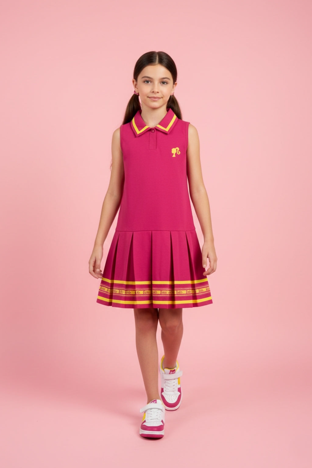 Barbie Hot Pink Sleeveless Pleated Polo Dress BAM1272