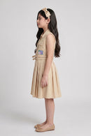 Barbie Beige Sleeveless Belted Pleated Dress BAM1273