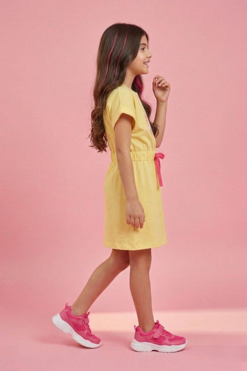 Barbie Yellow Casual T-Shirt Dress with Drawstring Waist BAM1276