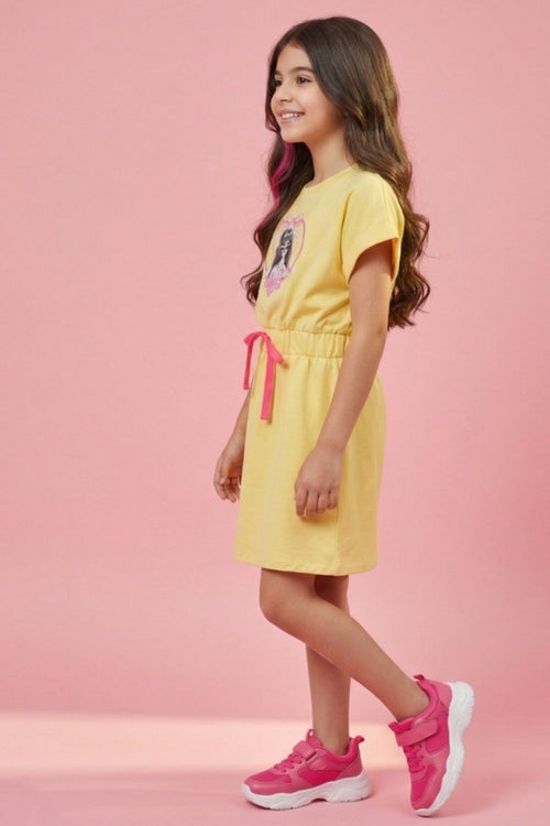 Barbie Yellow Casual T-Shirt Dress with Drawstring Waist BAM1276