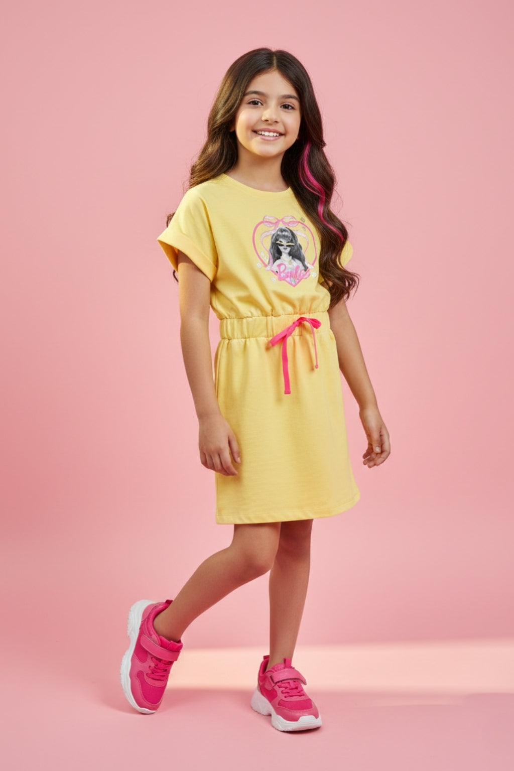 Barbie Yellow Casual T-Shirt Dress with Drawstring Waist BAM1276