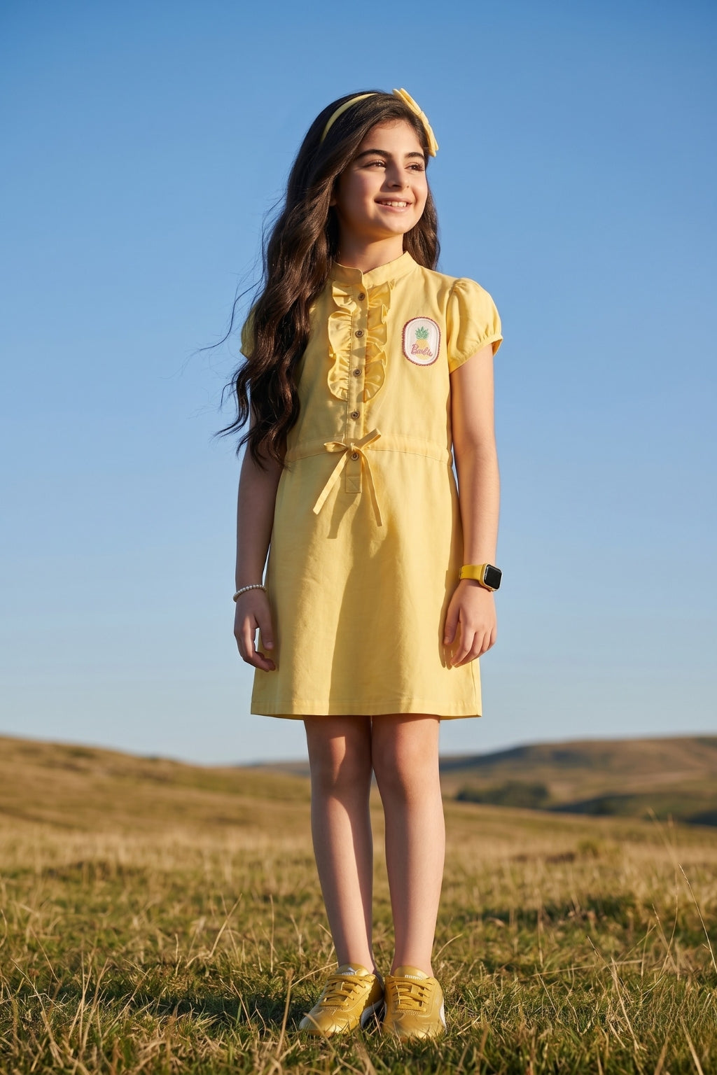 Barbie Lemon Yellow Ruffle Fit and Flare Dress BAM1283
