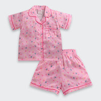 Barbie Pink Printed Satin Night Suit Set BANS0008