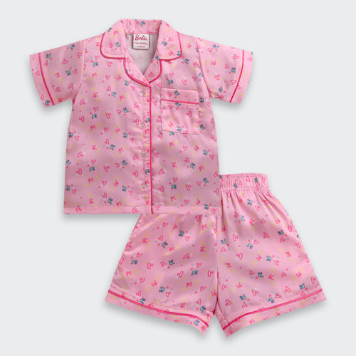 Barbie Pink Printed Satin Night Suit Set BANS0008
