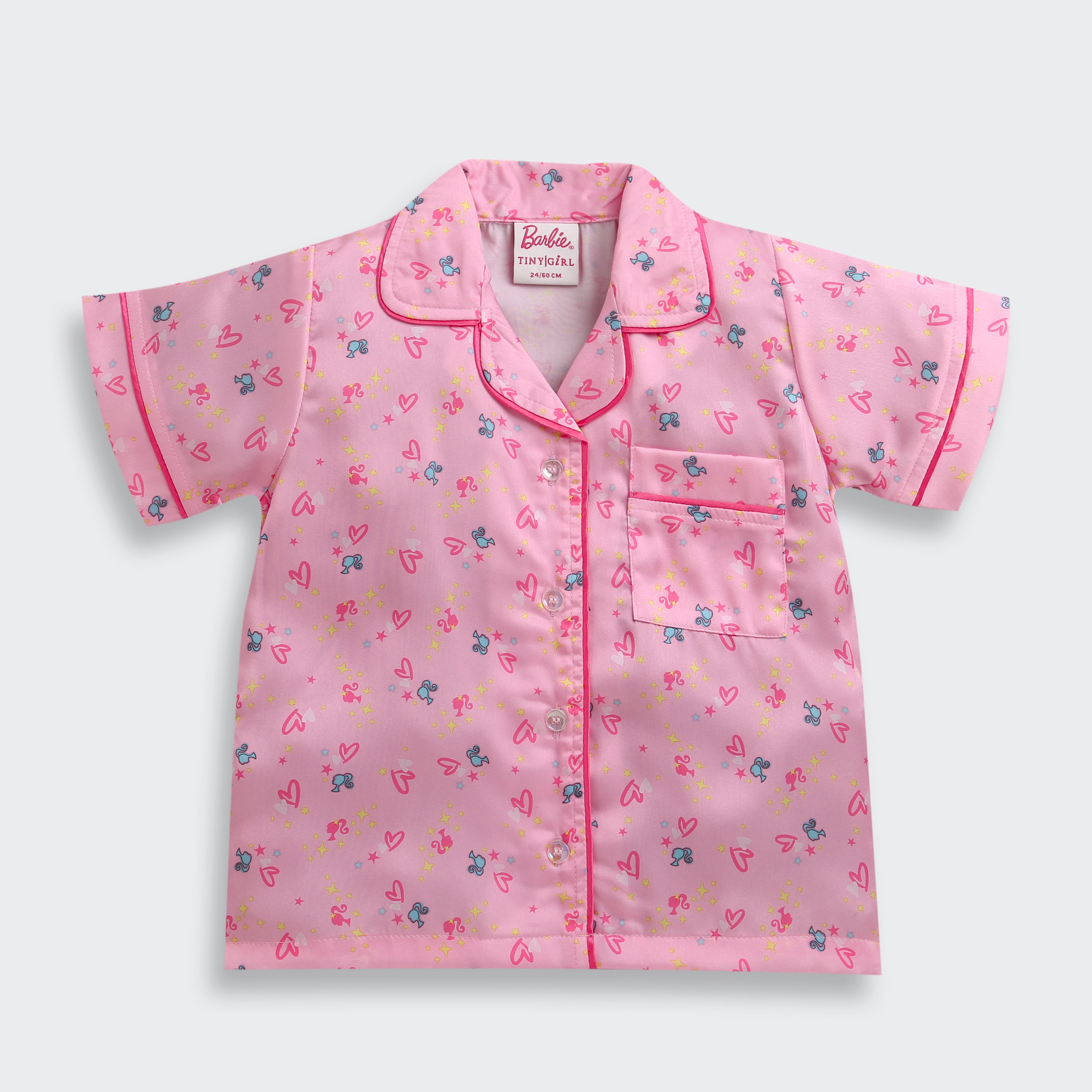 Barbie Pink Printed Satin Night Suit Set BANS0008