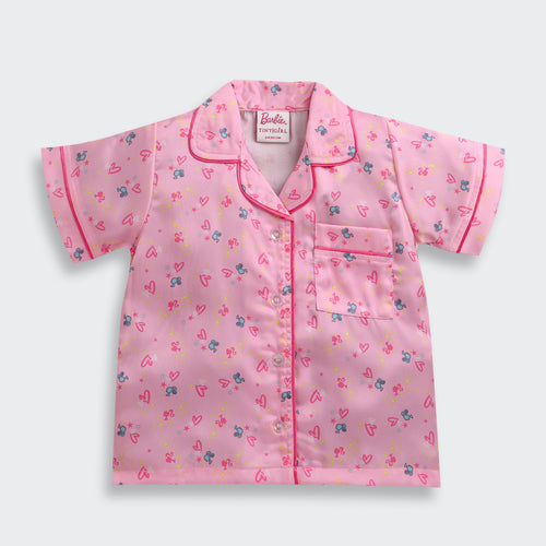 Barbie Pink Printed Satin Night Suit Set BANS0008