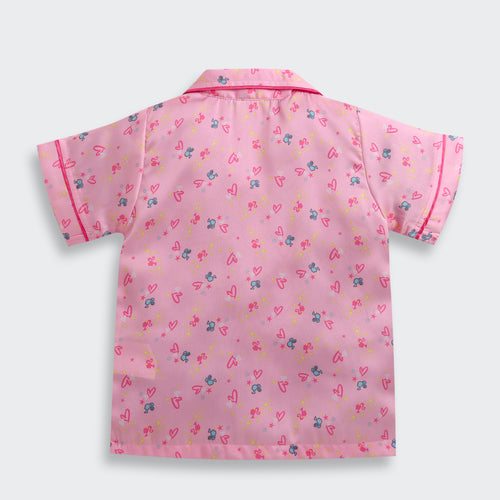 Barbie Pink Printed Satin Night Suit Set BANS0008
