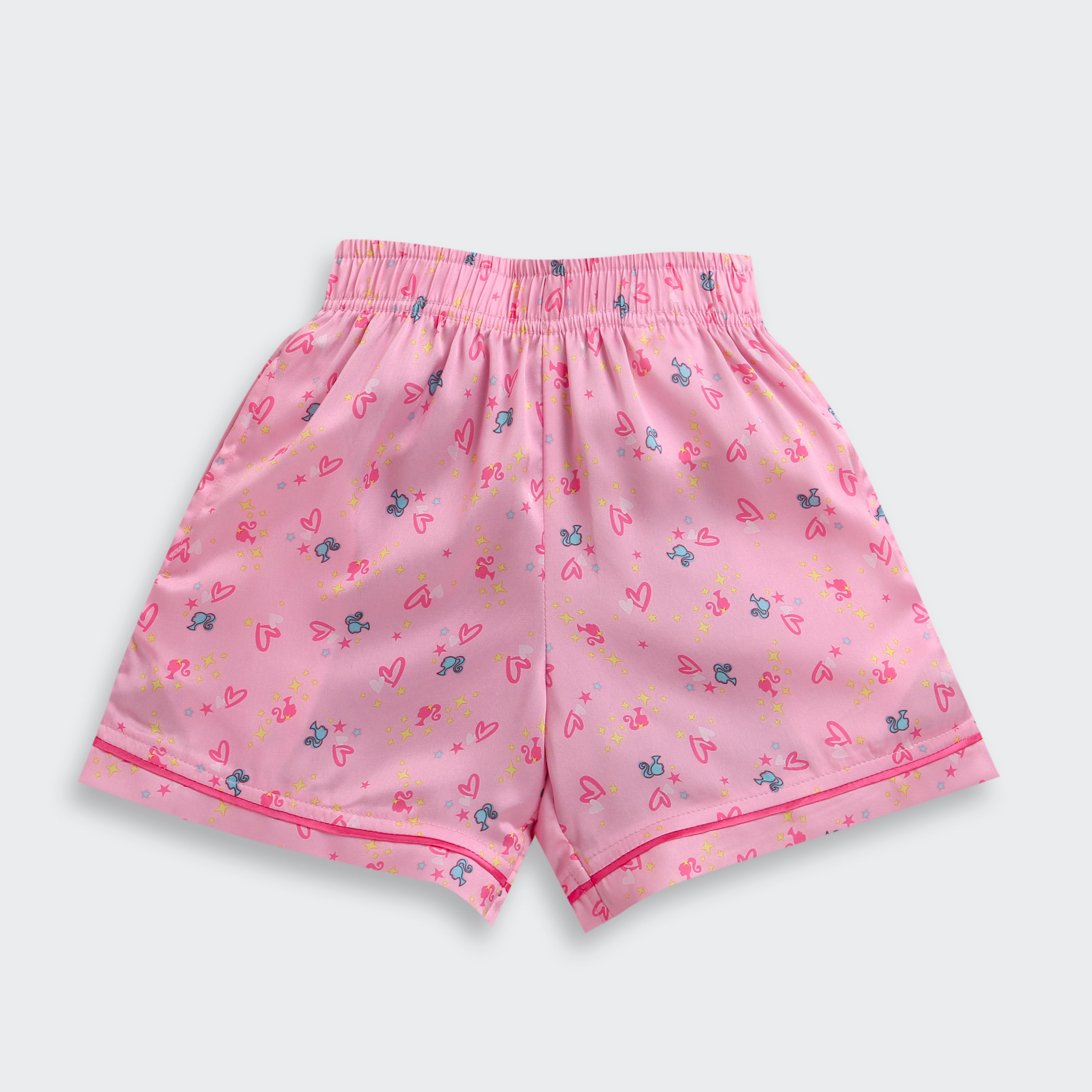 Barbie Pink Printed Satin Night Suit Set BANS0008