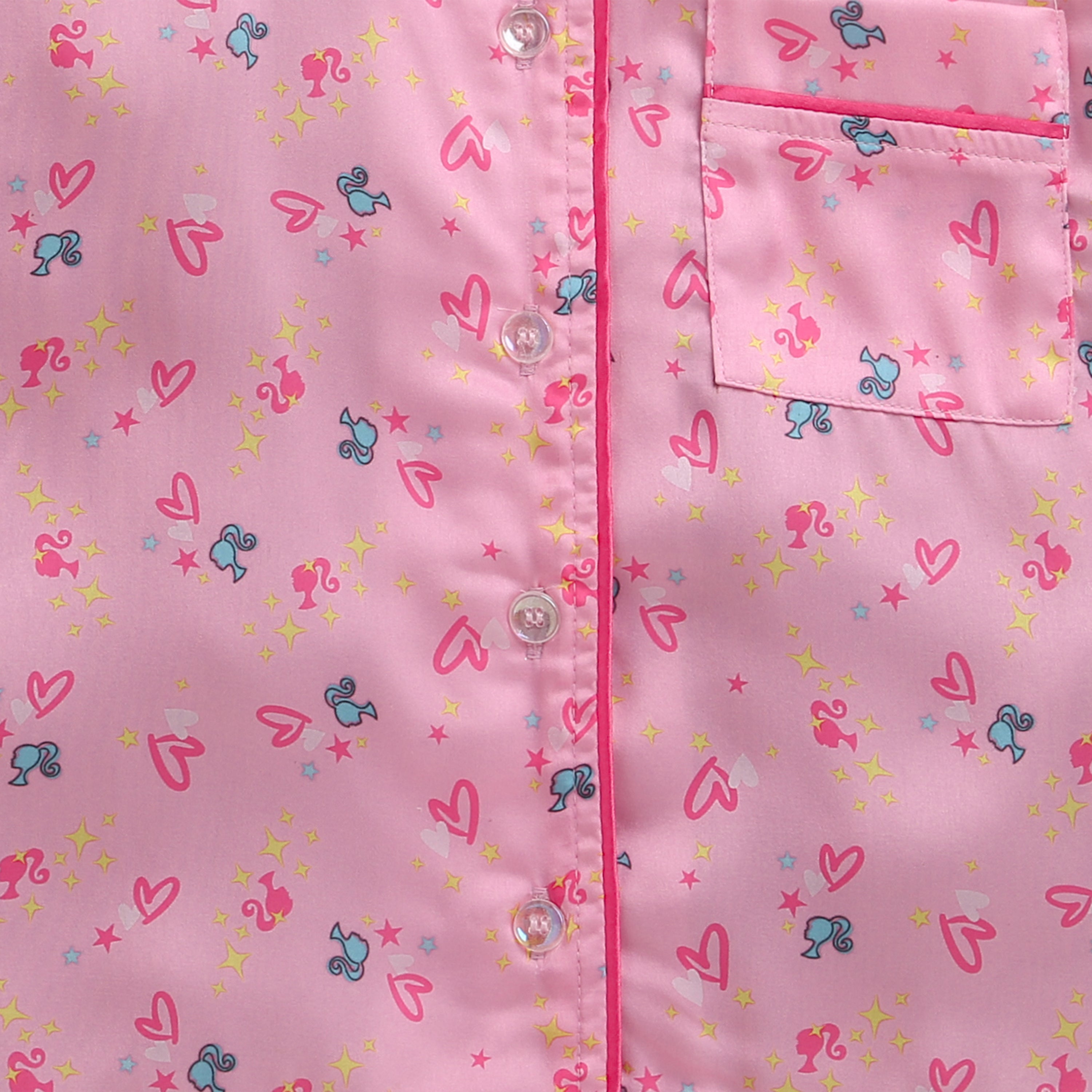 Barbie Pink Printed Satin Night Suit Set BANS0008