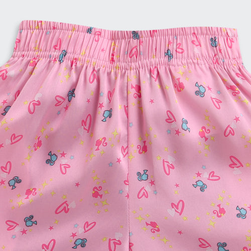 Barbie Pink Printed Satin Night Suit Set BANS0008