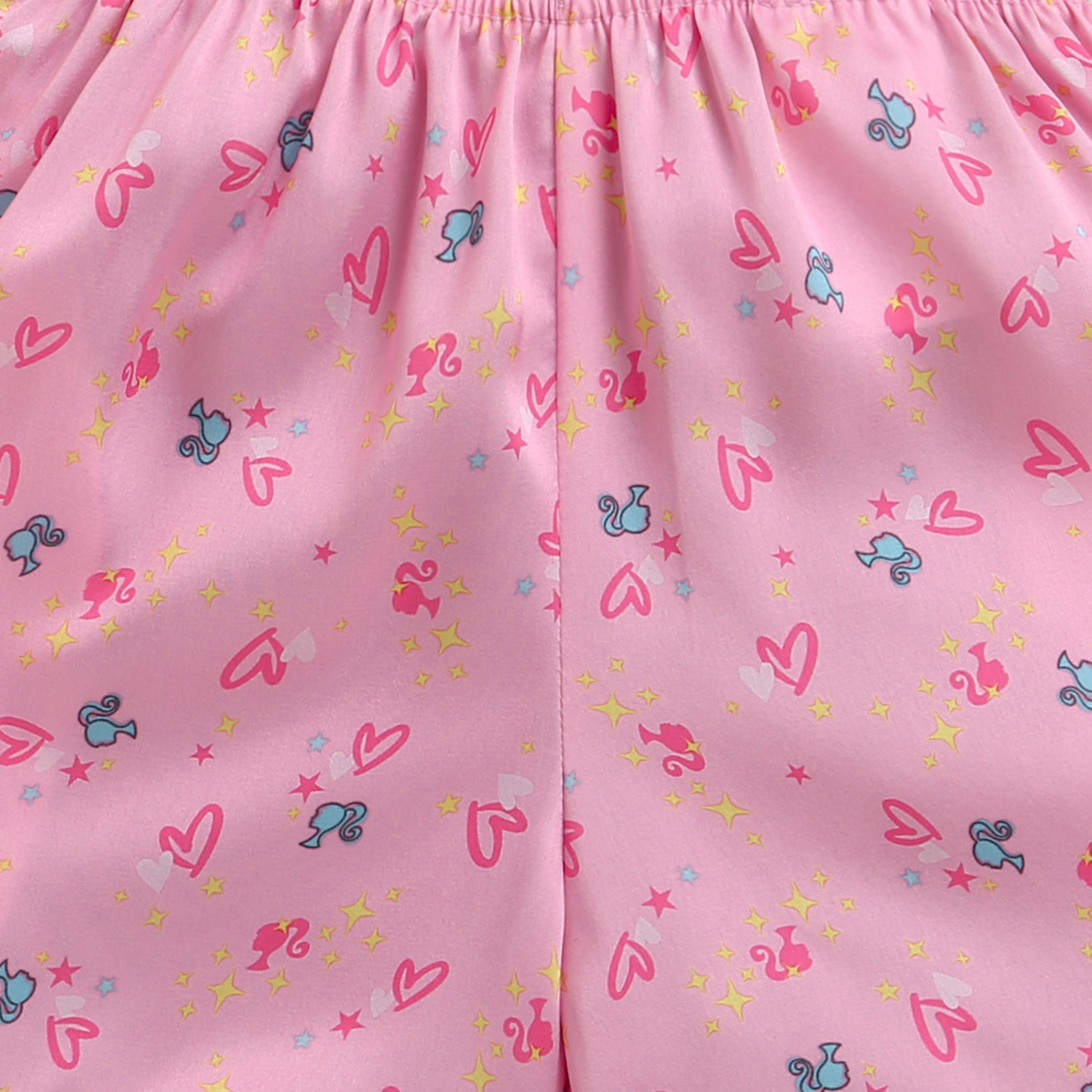 Barbie Pink Printed Satin Night Suit Set BANS0008