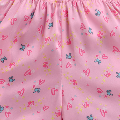 Barbie Pink Printed Satin Night Suit Set BANS0008