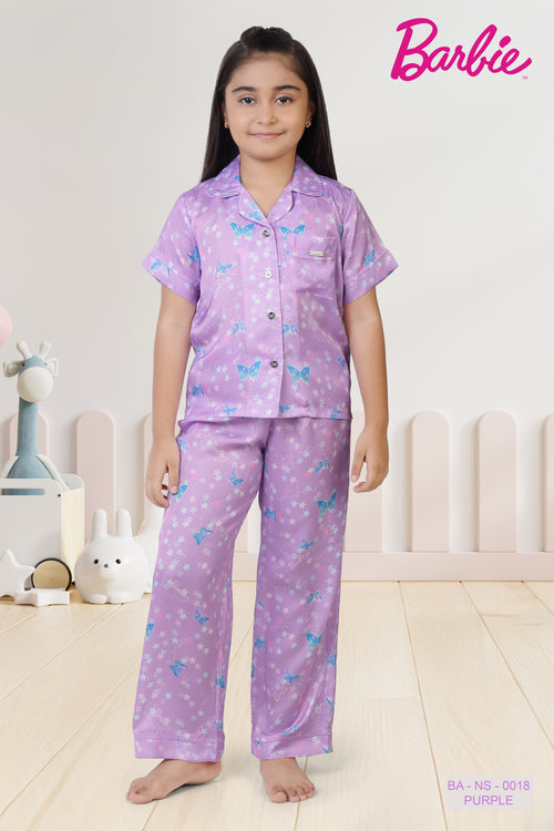 Barbie Purple Printed Night Suit Set BANS0018