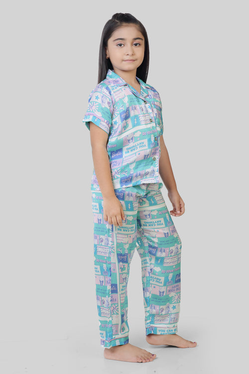 Barbie Aqua Printed Night Suit Set BANS0019