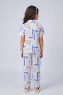 White Typography Print Shirt & Pant Nighsuit Set BANS0022