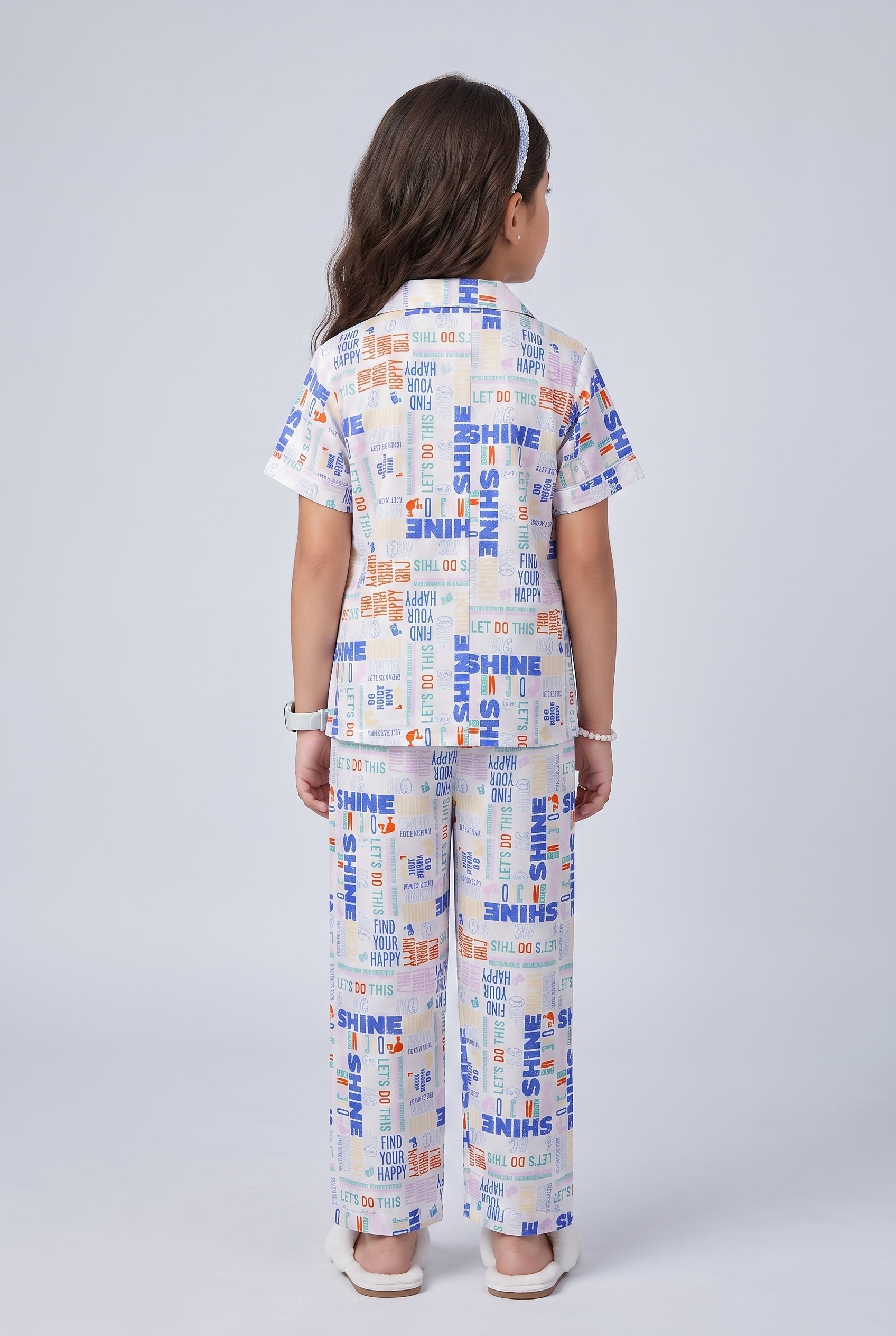 White Typography Print Shirt & Pant Nighsuit Set BANS0022
