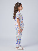 White Typography Print Shirt & Pant Nighsuit Set BANS0022