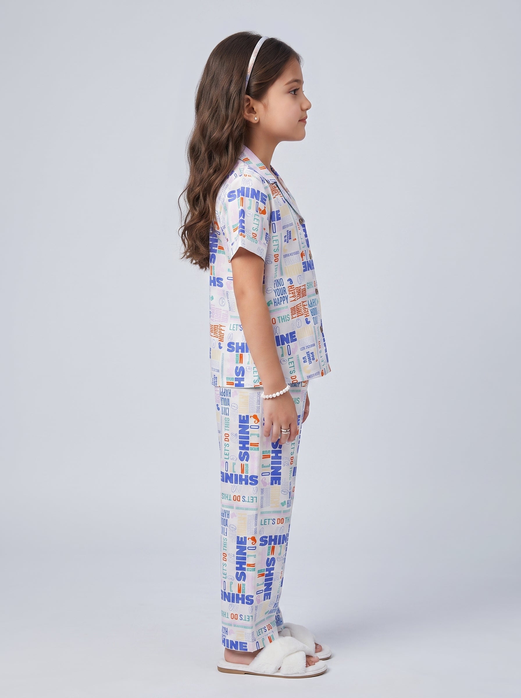 White Typography Print Shirt & Pant Nighsuit Set BANS0022