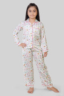 Barbie White Printed Night Suit for Girls