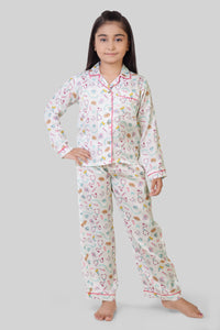 Barbie White Printed Night Suit for Girls