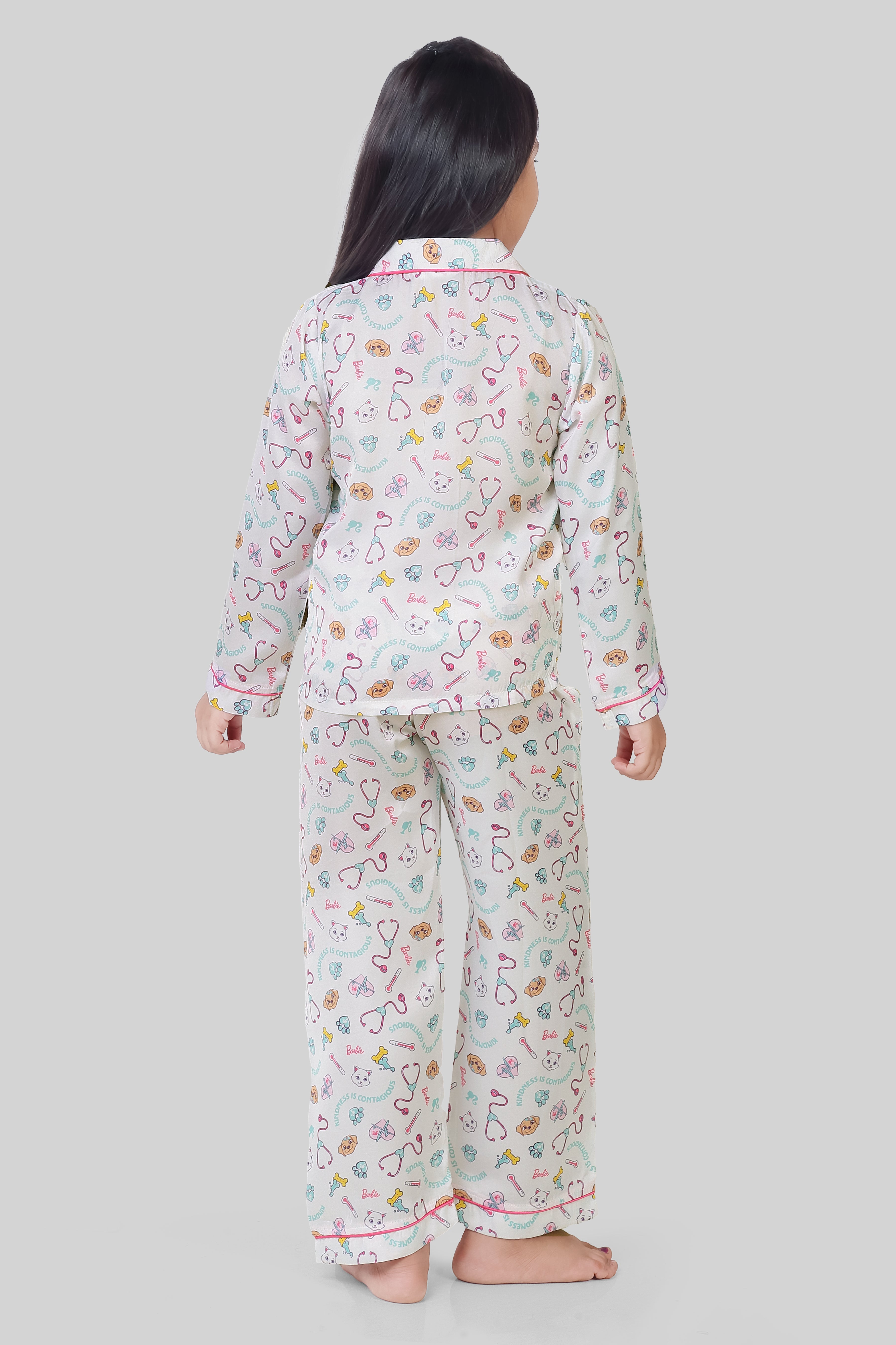 Barbie White Printed Night Suit for Girls