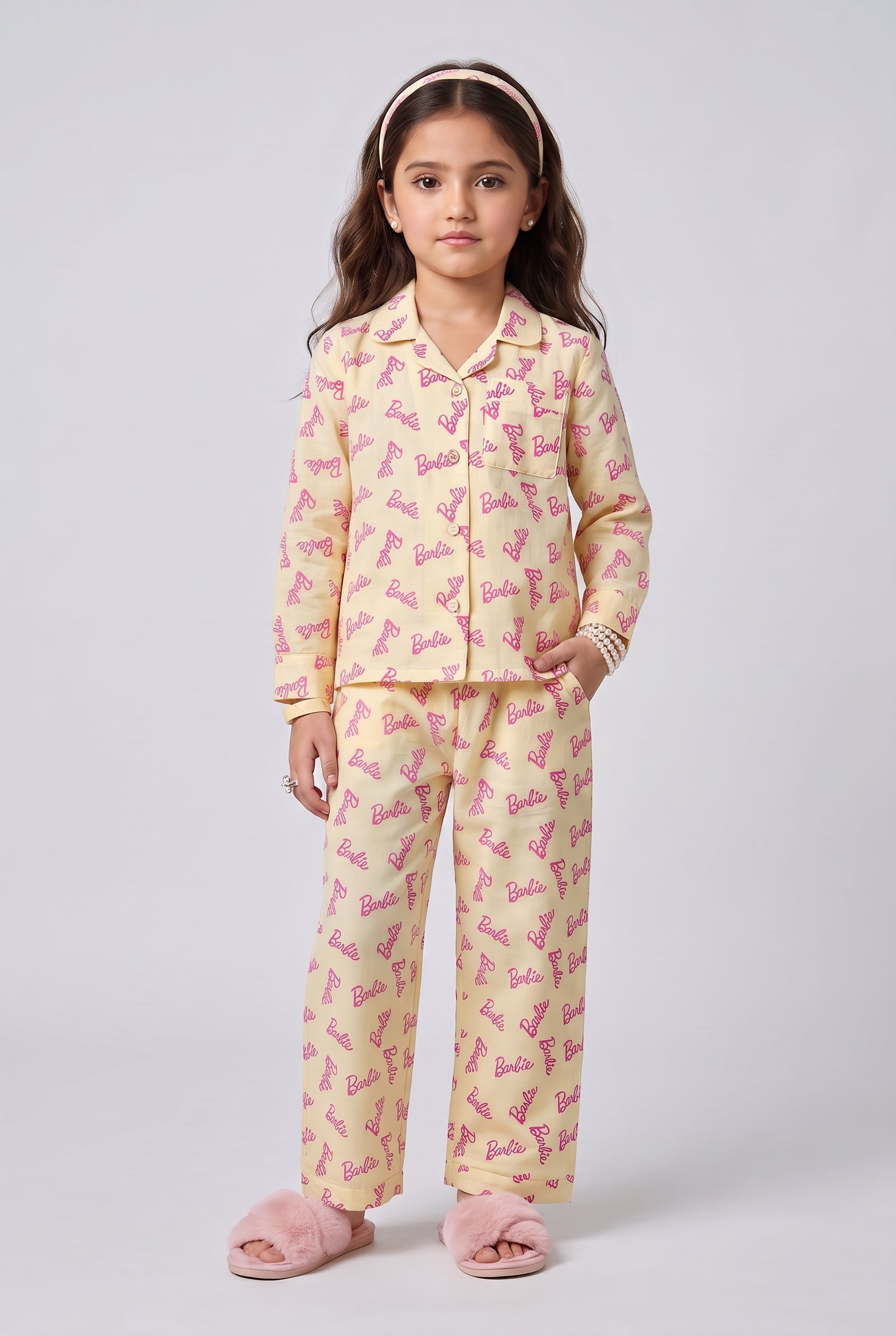 Barbie Lemon Logo Print Shirt & Pant Night Suit Set BANS0028