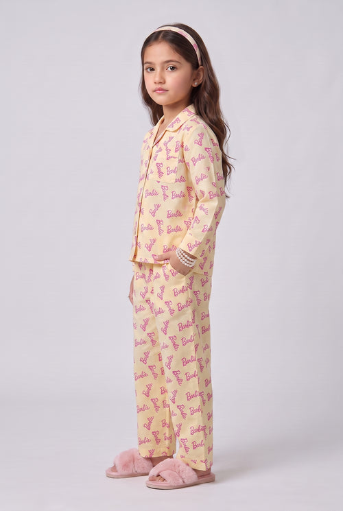 Barbie Lemon Logo Print Shirt & Pant Night Suit Set BANS0028