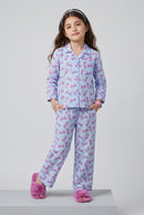 Barbie Sky Blue Logo Print Shirt & Pant Nightsuit Set BANS0028