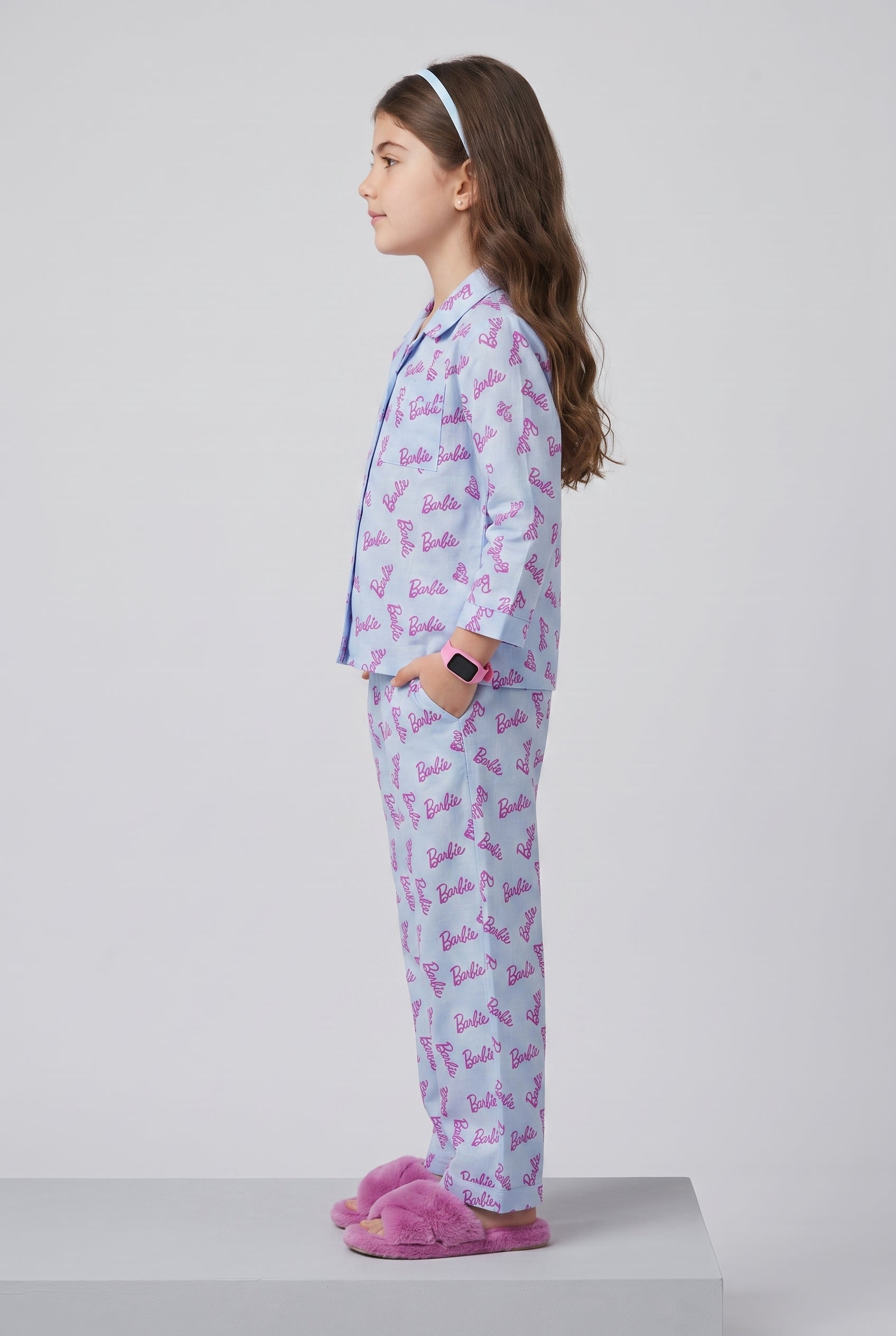 Barbie Sky Blue Logo Print Shirt & Pant Nightsuit Set BANS0028