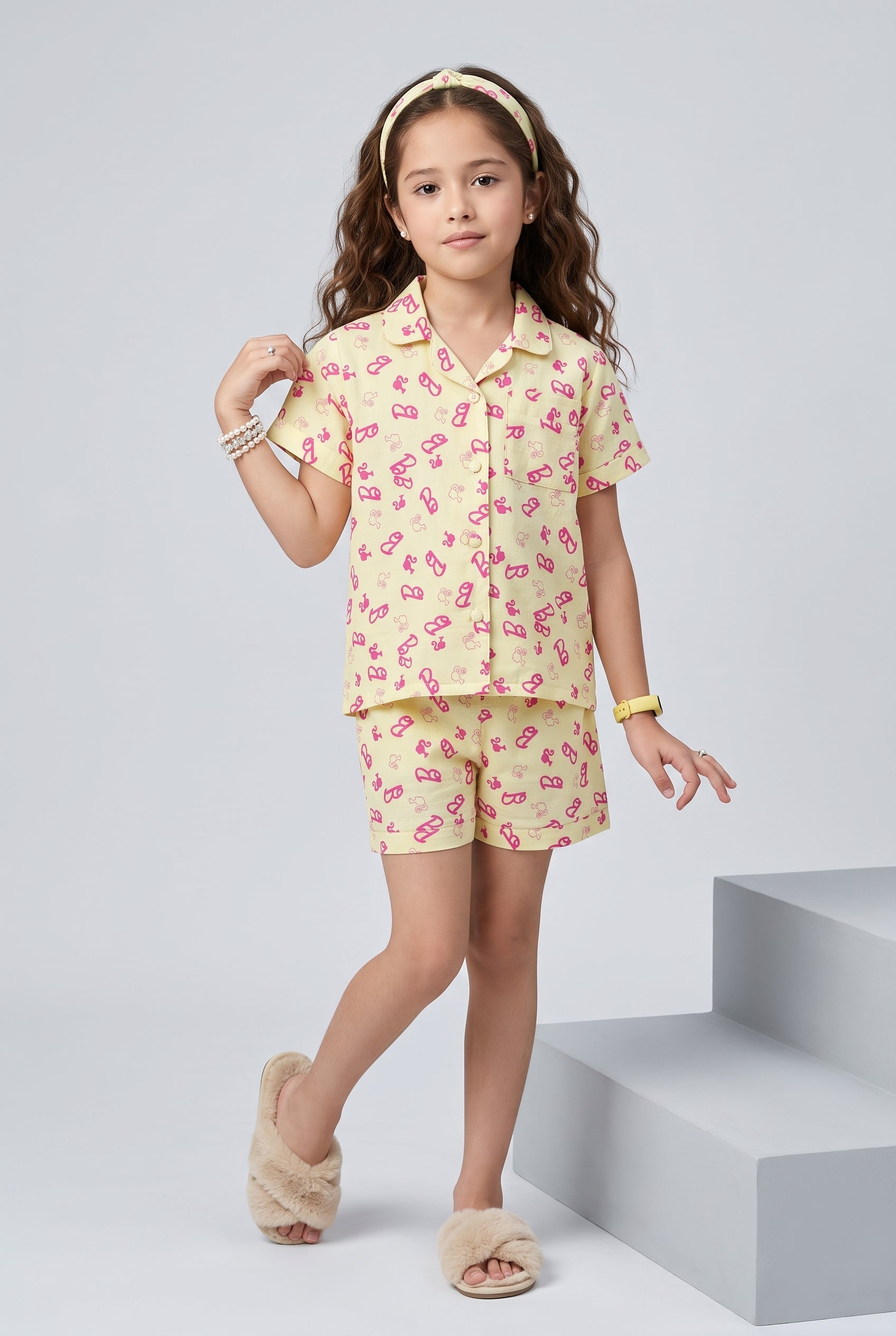 Barbie Lemon Print Shirt & Shorts Night Suit Set BANS0029