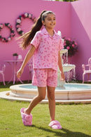 Barbie Girl Girls Night Suit Pink Printed Cotton Shorts Summer Wear