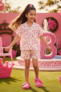 Girls White Barbie Sleepwear Co-Ord Set