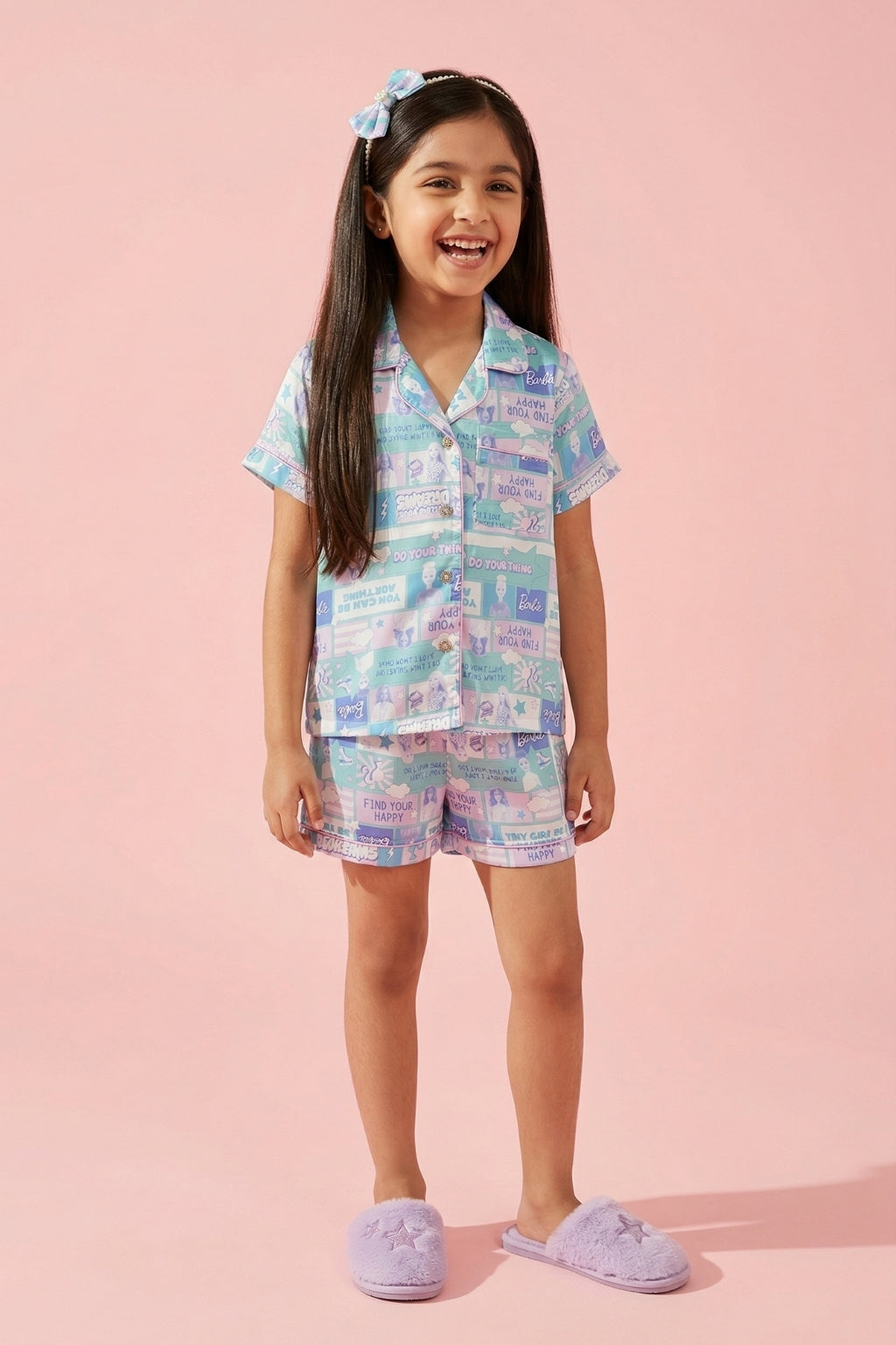 Barbie Pastel Printed Shirt & Shorts Nightsuit Set BANS0031